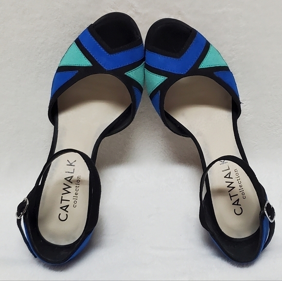 CATWALK Collection Blue Green Colorblock Faux Suede Ankle-Strap Platform Heels - Picture 13 of 13